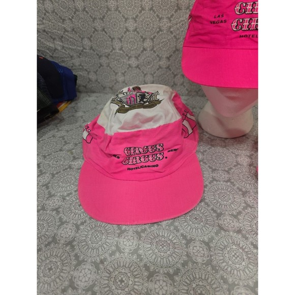 Vintage Circus Circus Snapback Cap Painters Hat Neon Pink White Las Vegas Casino - Picture 2 of 11